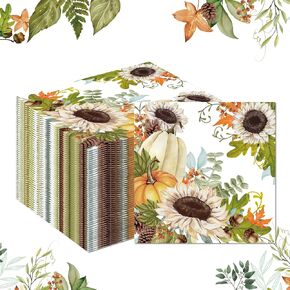 120Pcs Fall Paper napkins Watercolor Pumpkin Sunflower Luncheon Napkins Autumn Disposable Hand Towels for Harvest Holidays Thanksgiving Home Kitchen Supplies, 6.5 x 6.5 Inch