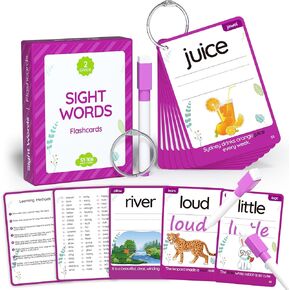 WJPC 55 Cards, 106PCS High Frequency First-Grade Sight Words Flash Cards, 1st Grade Phonics Learning Cards for 5,6,7,8 Years Ages Kids Boys, Girls Learn to Read, Write, Association, Sentence Making