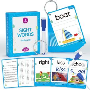 WJPC 55 Cards, 106PCS High Frequency First-Grade Sight Words Flash Cards, 1st Grade Phonics Learning Cards for 5,6,7,8 Years Ages Kids Boys, Girls Learn to Read, Write, Association, Sentence Making