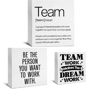 3 Pcs Team Wood Signs Decor Teamwork Wood Block Signs Team Definition Teamwork Be the Person You Want to Work with Wooden Box Signs Decorations for Office Tiered Tray Desk Table Shelf