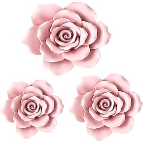 YKLOWILE 3 Pcs Handmade Ceramic Flower Wall Décor,Rose Procelain Hanging Decoration 3D for Living Room Home Hallway Bedroom Kitchen Farmhouse Bathroom Dining Room (Pink)