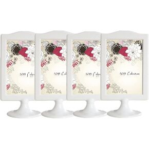 Rikyo 4 Pack Standing Photo Frames,Self Standing Photo,Vertical Mount Sign Holders 4x6, Double Sided Tabletop Display,Each Frame Holds 2 Pictures,Wedding Party Table Numbers Holder(White)