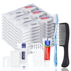 100 Sets Personal Hygiene Kit Basic Toiletry Kits Homeless Supplies Bulk for Women,Men,Travel,Charity,Business Include 100 Toothbrush,100 Toothpaste,100 Comb,100 Bath Soap,500 Floss Pick