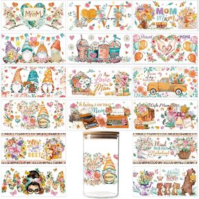 Kosiz 16 Sheet Uv Dtf Cup Wrap Transfer Stickers Christmas Rub on Transfers for Crafting Waterproof Uv Dtf Cup Wrap Transfer for Glass Cups 16 oz Christmas Uv Dtf Cup Wraps Decals for Furniture Craft