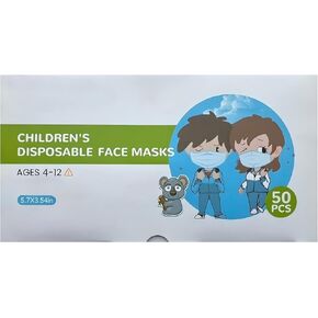 Children's Disposable Face Mask for Kids ages 4-12 Years Old with Elastic Earloops, 50 Masks