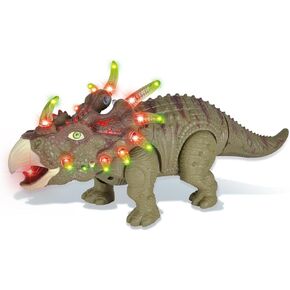 PowerTRC Walking Triceratops Toy w/ Lights and Sounds (Gray)