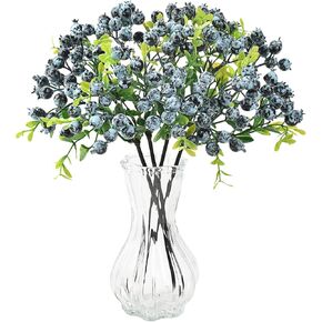 Artificial Blueberry with Stems, 4 Pcs Faux Blueberries Fake Berries with Forest for Home Decor Wedding Bouquet Party Christmas Decoration