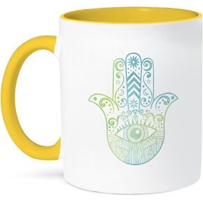 3dRose Hamsa Hand Green and Blue Watercolor Mug, 11 oz