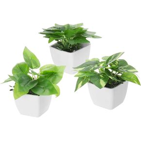 MyGift Mini Artificial Plants for Home Decor Indoor Fake Taro Plants in White Square Pots, Set of 3