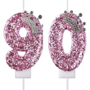90 شموع عيد ميلاد، شموع الكيك 90، وردي عيد ميلاد سعيد رقم 90 شموع لتزيين الكيك للرجال والنساء