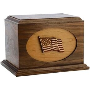 American Flag Wood Cremation Urn for Ashes, Walnut Wooden Urn, Patriotic Urn, Adult Sized Cremation Urn