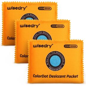 wisedry 200g [3 Packs] Rechargeable Desiccant Packs for Storage, Color Indicating Silica Gel Desiccant Packets, Reusable Moisture Absorbers Bags for Clothes, Suitcase, Gun Safe, Tool Box