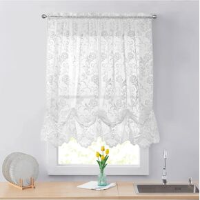 Loft Living Louis Embroidered Floral Lace Window Balloon Curtain Panel 55" x 63" in Ivory