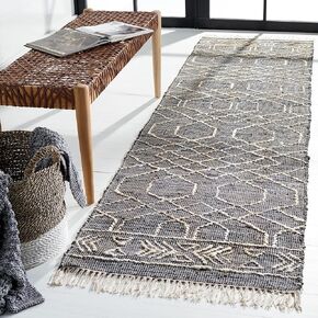 SAFAVIEH Natural Fiber Collection Area Rug - 5' x 8', Black & Ivory, Handmade Boho Fringe Jute, Ideal for High Traffic Areas in Living Room, Bedroom (NFB406Z)