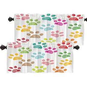 Batmerry Puppy Paw Prints Valance Curtains, Colorful Hand Drawn Doodle Cute Footprint Window Treatment Kitchen Valances Multilayer Polyester Blackout for Living Room/Bathroom, 2 Pack 52x16 inches