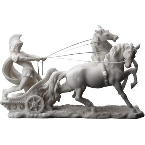 Veronese Design 11 Inch Roman Centurion on Two Horse Chariot Statue Resin Marble White Finish