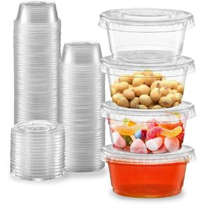 Shot Caller [100 Sets - 2 oz Disposable Plastic Jello Shot Cups with Lids - Stackable Souffle Cups for Condiments, Salad Dressing, Dipping Sauce, Portion Control, Meal Prep, and Party Prep
