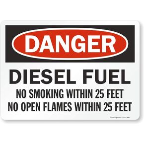 SmartSign - U9-2495-ND_7x10 Adhesive Vinyl OSHA Safety Sign, Legend "Danger: Diesel Fuel No Smoking", 7" high x 10" wide, Black/Red on White