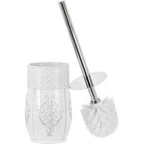 Creative Scents White Toilet Brush Set - Toilet Bowl Brush and Holder - Good Grip Toilet Bowl Cleaner Brush and Holder, Decorative Compact Toilet Bowl Scrubber (Vintage White Collection)