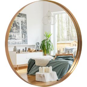 NeuType Round Mirror Circle Mirror 32 Inch Aluminum Alloy Frame Wall Mirror Large Vanity Hanging Decorative Mirrors for Entryway, Bathroom, Bedroom, Living Room (Golden, Recessed)