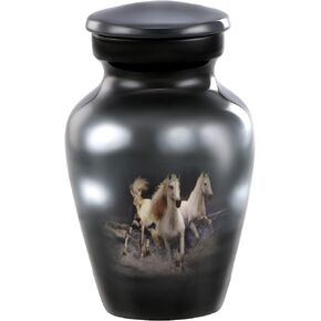 Forever Cremation Urns for Ashes- Classic 3 Horses Pictured Keepsake Qty-1 Cremation Urn for Human Ashes, Completely Handicrafted with Velvet Protection Bag,