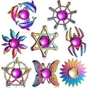 8 Pieces Rainbow Metal Spinner Cool Finger Spinners High Speed Hand Spinners Toys for Stress Anxiety Gift for Adults and Teens (Cool Style)
