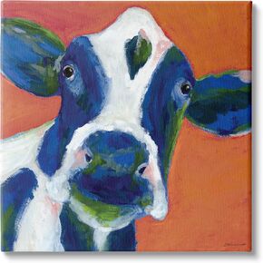 Stupell Industries Bold Blue Dairy Cow Fun Abstract Farm Animal, Designed by Stephanie Workman Marrott Canvas Wall Art, 17 x 17, Orange