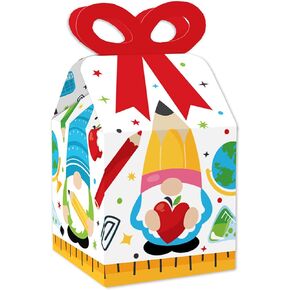 Big Dot of Happiness School Gnomes - Square Favor Gift Boxes - Teacher and Classroom Decorations Bow Boxes - Set of 12