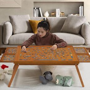 TEAKMAMA 1500 Piece Wooden Jigsaw Folding Puzzle Board, Puzzle Table with Legs and Protective Cover, 34" X 26.3" Jigsaw Puzzle Board with 4 Drawers & Cover, Portable Puzzle Tables for Adults