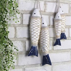 OECECR Antique Wood Fish Vintage Decor Ornament Wall Hanging Hand Carved Wooden Fish Decorations for Home Nautical Theme - Large