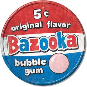 Desperate Enterprises Bazooka 5 Cents Round Aluminum Sign with Embossed Edge - Nostalgic Vintage Metal Wall Decor - Made in USA