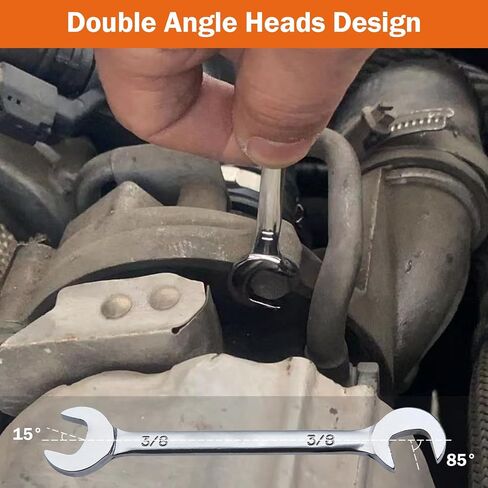 Mini Double Open End Wrench Set Metric and SAE 20 Pcs 4-11mm & 5/32" to 7/16" Mirror Chrome Finish Super Thin Open Ended Spanner Double Angle Head with Portable Storage Pouches in Saudi Arabia