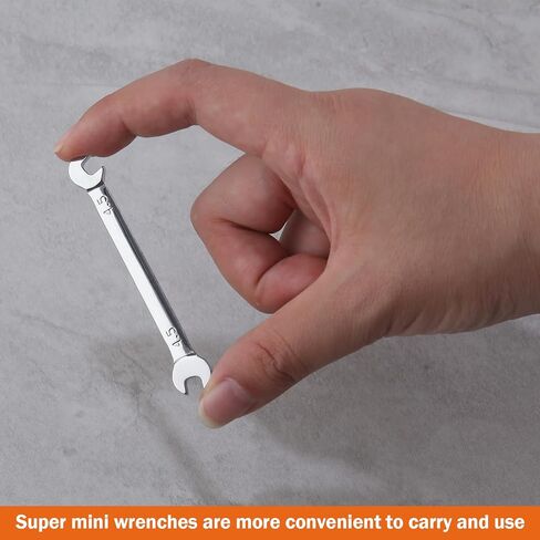 Mini Double Open End Wrench Set Metric and SAE 20 Pcs 4-11mm & 5/32" to 7/16" Mirror Chrome Finish Super Thin Open Ended Spanner Double Angle Head with Portable Storage Pouches in Saudi Arabia