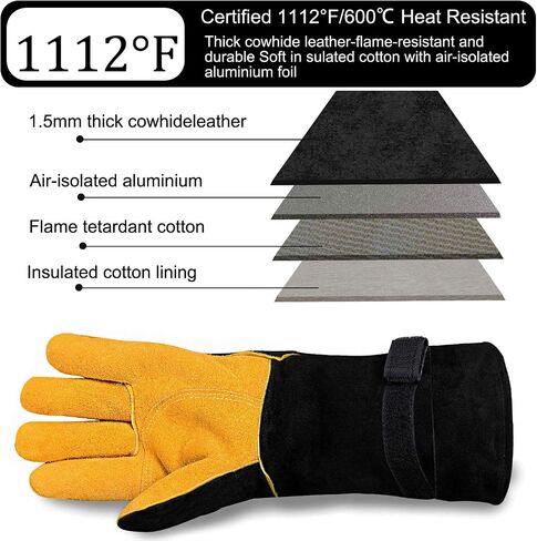 Welding Gloves, 1112°F Heat/Fire Resistant/Leather Forge Gloves, with Kevlar Stitching String, 16 inches Extra Long Sleeve and Fireproof Hook and Loop Tape,fit for Mig/Tig in Saudi Arabia