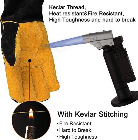 Welding Gloves, 1112°F Heat/Fire Resistant/Leather Forge Gloves, with Kevlar Stitching String, 16 inches Extra Long Sleeve and Fireproof Hook and Loop Tape,fit for Mig/Tig in Saudi Arabia