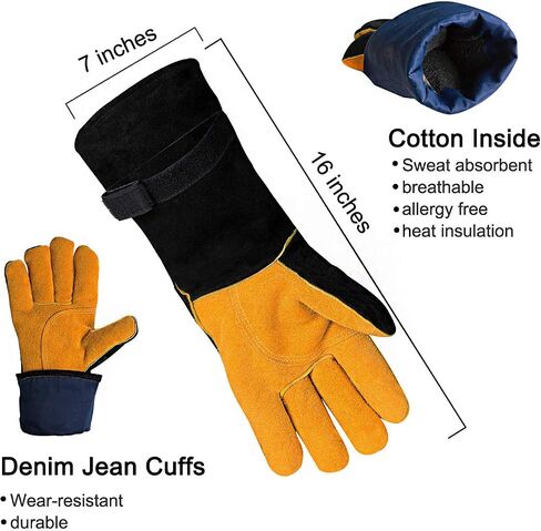 Welding Gloves, 1112°F Heat/Fire Resistant/Leather Forge Gloves, with Kevlar Stitching String, 16 inches Extra Long Sleeve and Fireproof Hook and Loop Tape,fit for Mig/Tig in Saudi Arabia