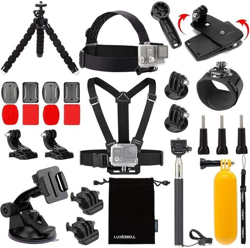 Luxebell Action Camera Accessory Kit for GoPro Hero Black Sliver 10 9 8 7 6 5 4 Session Max Akaso Xiaomi Accessories Tripod Head Chest Bike Mount With Case in Saudi Arabia