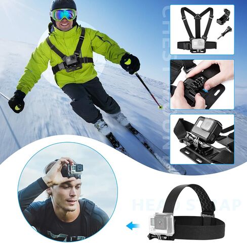 Luxebell Action Camera Accessory Kit for GoPro Hero Black Sliver 10 9 8 7 6 5 4 Session Max Akaso Xiaomi Accessories Tripod Head Chest Bike Mount With Case in Saudi Arabia