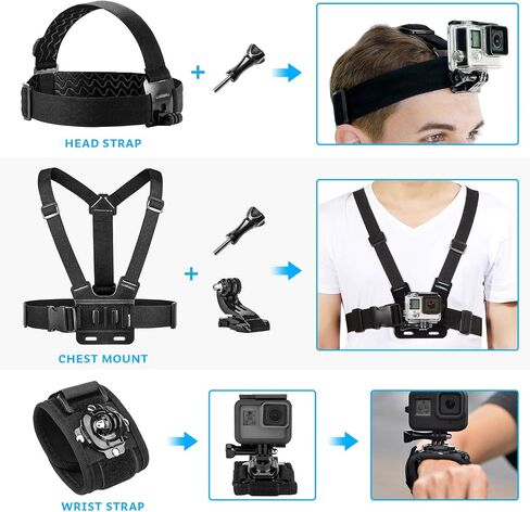 Luxebell Action Camera Accessory Kit for GoPro Hero Black Sliver 10 9 8 7 6 5 4 Session Max Akaso Xiaomi Accessories Tripod Head Chest Bike Mount With Case in Saudi Arabia