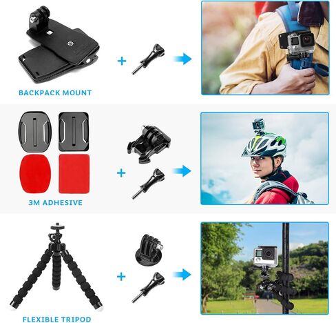 Luxebell Action Camera Accessory Kit for GoPro Hero Black Sliver 10 9 8 7 6 5 4 Session Max Akaso Xiaomi Accessories Tripod Head Chest Bike Mount With Case in Saudi Arabia
