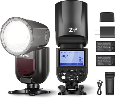 NEEWER Z1-S TTL مجموعة فلاش Speedlite مستديرة الرأس لكاميرا سوني، 76Ws 2.4G 1/8000s HSS Speedlight مع مصباح النمذجة، بطاريتان ليثيوم 2600 مللي أمبير في الساعة وشاحن USB، 480 طلقة طاقة كاملة، إعادة تدوير 1.5 ثانية in Kuwait