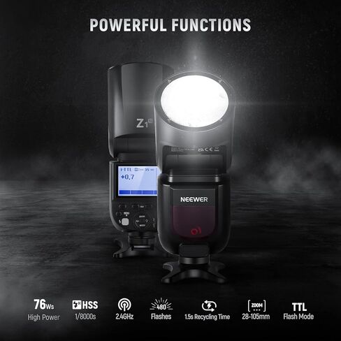 NEEWER Z1-S TTL مجموعة فلاش Speedlite مستديرة الرأس لكاميرا سوني، 76Ws 2.4G 1/8000s HSS Speedlight مع مصباح النمذجة، بطاريتان ليثيوم 2600 مللي أمبير في الساعة وشاحن USB، 480 طلقة طاقة كاملة، إعادة تدوير 1.5 ثانية in Kuwait