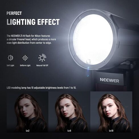 NEEWER Z1-S TTL مجموعة فلاش Speedlite مستديرة الرأس لكاميرا سوني، 76Ws 2.4G 1/8000s HSS Speedlight مع مصباح النمذجة، بطاريتان ليثيوم 2600 مللي أمبير في الساعة وشاحن USB، 480 طلقة طاقة كاملة، إعادة تدوير 1.5 ثانية in Kuwait