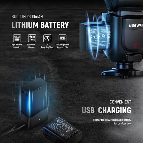 NEEWER Z1-S TTL مجموعة فلاش Speedlite مستديرة الرأس لكاميرا سوني، 76Ws 2.4G 1/8000s HSS Speedlight مع مصباح النمذجة، بطاريتان ليثيوم 2600 مللي أمبير في الساعة وشاحن USB، 480 طلقة طاقة كاملة، إعادة تدوير 1.5 ثانية in Kuwait