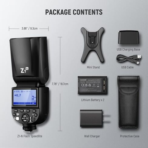 NEEWER Z1-S TTL مجموعة فلاش Speedlite مستديرة الرأس لكاميرا سوني، 76Ws 2.4G 1/8000s HSS Speedlight مع مصباح النمذجة، بطاريتان ليثيوم 2600 مللي أمبير في الساعة وشاحن USB، 480 طلقة طاقة كاملة، إعادة تدوير 1.5 ثانية in Kuwait