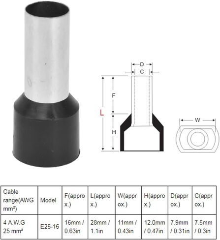 WALFRONT 50Pcs Insulated Ferrule Tube Crimp Terminals EU Cord End Connectors Wire Connector 25 mm² 4 AWG E25?16 in Saudi Arabia
