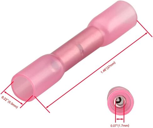 Butt Splice Connector Heat Shrinkable Insulated, BHT1.25, 0.5-1.5mm² (22-16 AWG), Electrical Cable Crimp Tube Sleeving Wrap, Red, 50 Pack in Saudi Arabia