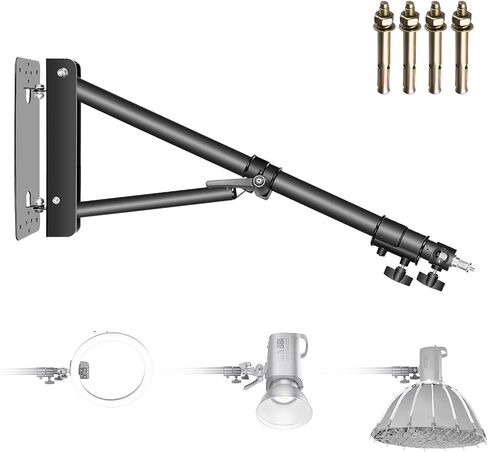Neewer Wall Mounting Triangle Boom Arm for Ring Light, Monolight, Softbox, Reflector, Umbrella, and Photography Strobe Light, Support 180 Degree Rotation, Max Length 4.3 feet/130cm (Black) in Saudi Arabia