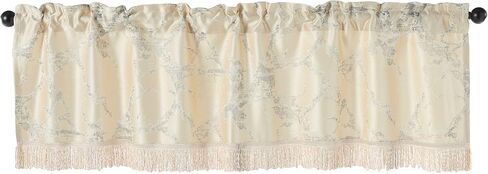 Violet Linen Cordova Abstract Marble Pattern, Polyester Jacquard, with Fringes, Brown, 60 Inch x 18 Inch, Decorative Window Treatment Rod Pocket Curtain Straight Valance in Saudi Arabia