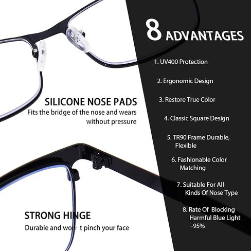 Progressive Reading Glasses for Women Men, Metal Frame No Line Multifocal Blue Light Blocking Readers in Saudi Arabia